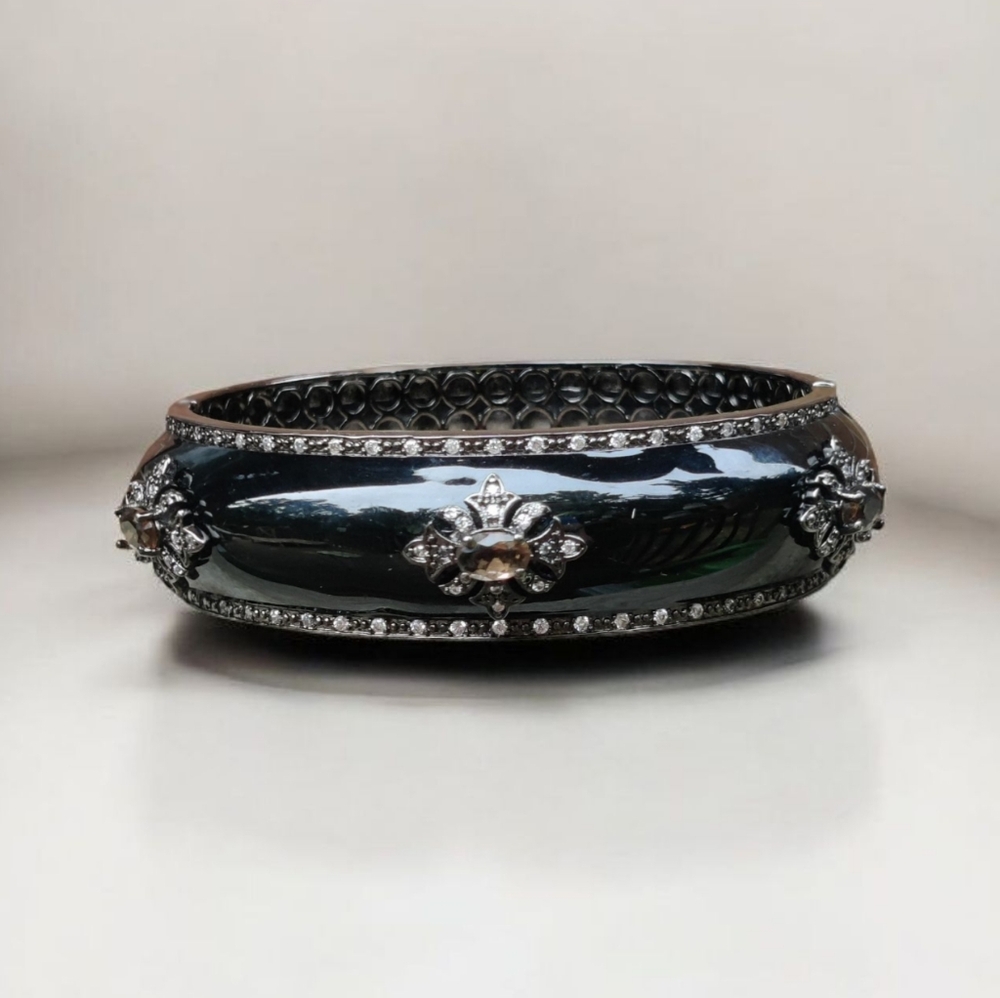 Retired Cristina Sabatini Enameled Swarovski Crystals Hinged Bangle